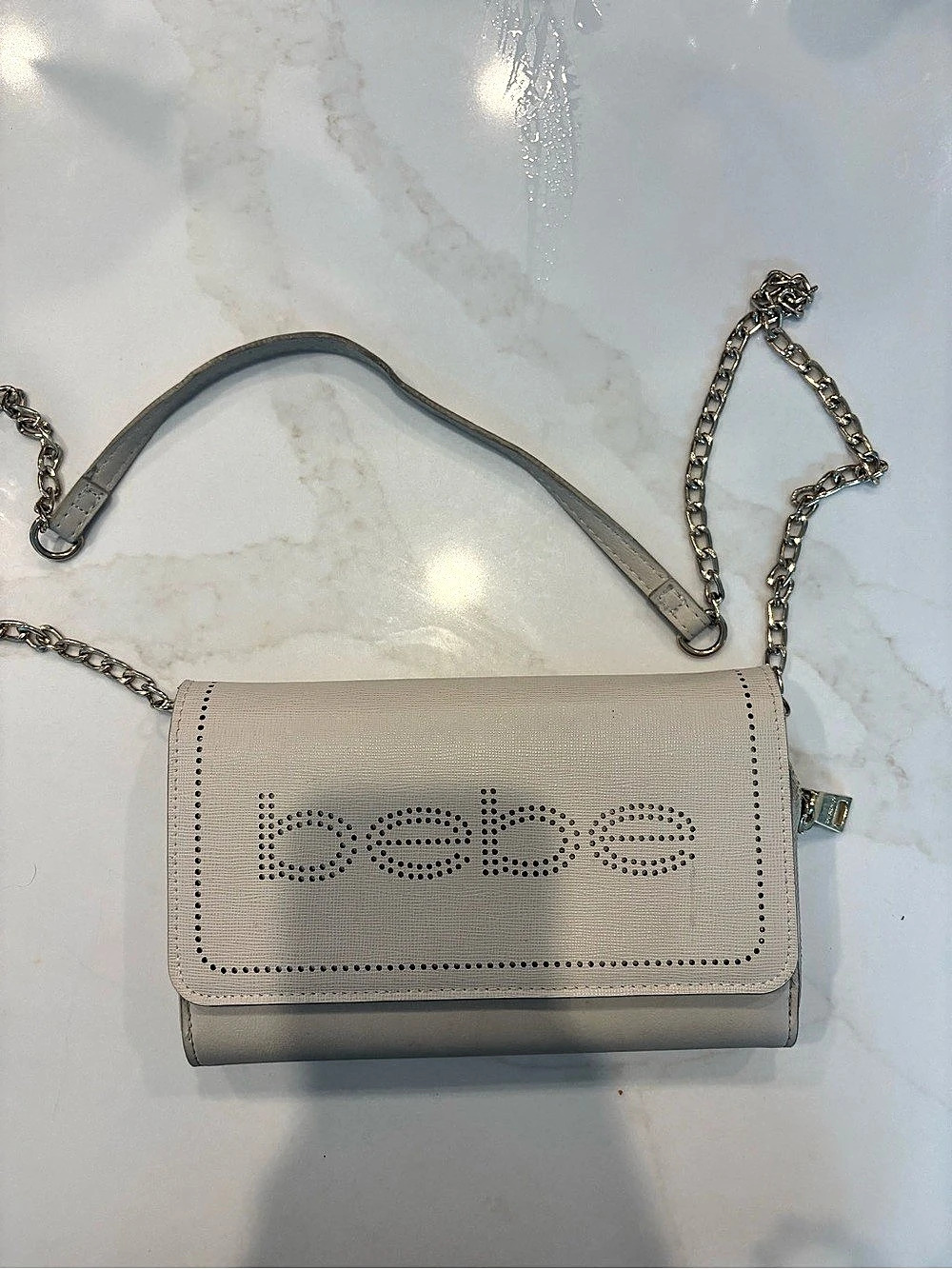 bebe Crossbody Chain Wallet in Beige